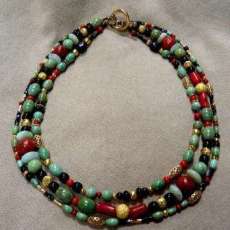 Elegant Green Turquoise with Red Coral and Onyx
