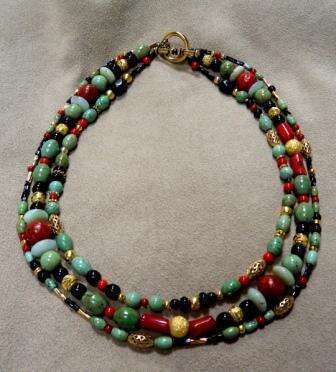 Elegant Green Turquoise with Red Coral and Onyx