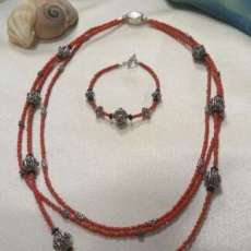 Tiny Red Coral with Sterling Silver set