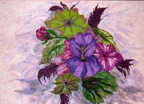 BOUQUET WITH BEGONIA LEAVES -30"X40" on canvas