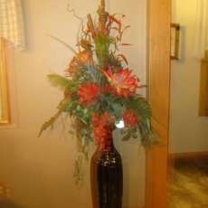 SILK FLOWER FLOOR ARRANGEMENT WITH CERAMIC VASE