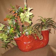 CERAMIC FISH WITH SILK FLOWER ARRANGEMENT