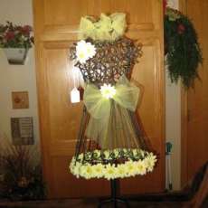 METAL DRESS FRAME WITH ADDED SILK FLOWERS
