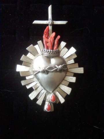 Sacred Heart Sterling Silver and Coral