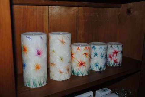 Candle Art, Hand painted by Joyce, wax on wax