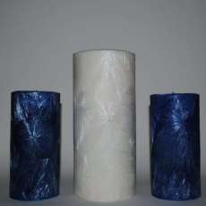 10"x4" white candle & 3"x6.5" blue pure palm wax candles