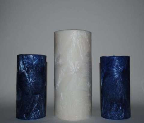 10"x4" white candle & 3"x6.5" blue pure palm wax candles