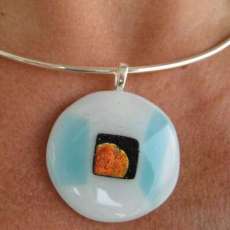 Gorgeous Round Fused Glass Pendant with Dichroic Center