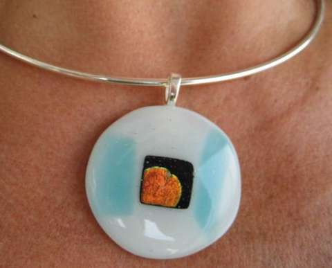 Gorgeous Round Fused Glass Pendant with Dichroic Center