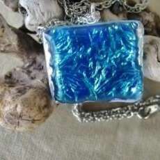 Crackled Blue Dichroic Glass Pendant