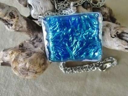 Crackled Blue Dichroic Glass Pendant