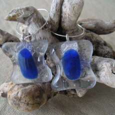 Funky Blue and Clear Fused Glass Earrings