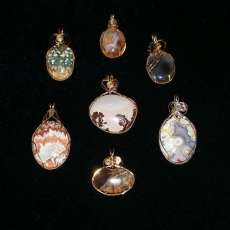Close up of wire-wrapped pendants