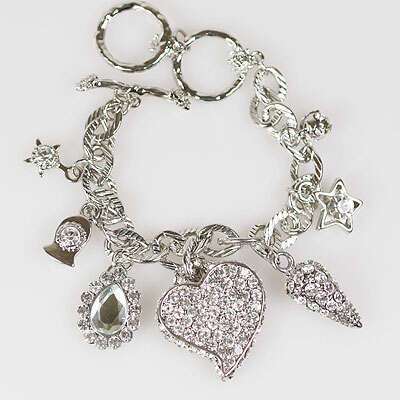 RHINESTONE HEART CHARM BRACELET
