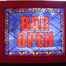 Bar Open Sign. 8x10 Inch Framed Glass Stained Glass Painting.