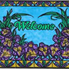 Purple Iris Welcome Sign 8x10 Inch Unframed Plexiglass Stained Glass Painting