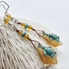 Yellow Seaglass Turtle Earrings