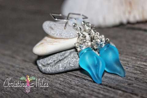 Blue Conch Seaglass Earrings
