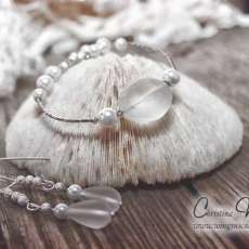 Clear Seaglass Bracelet and Earring Set