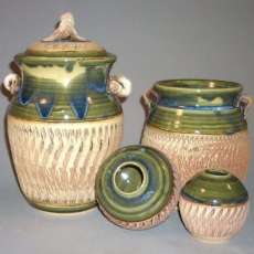 Chattered vases with small Ikebanas