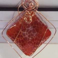 Fire Agate Copper Wire Wrapped Bead Pendant