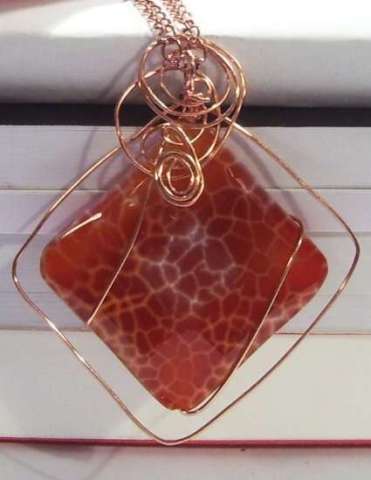 Fire Agate Copper Wire Wrapped Bead Pendant