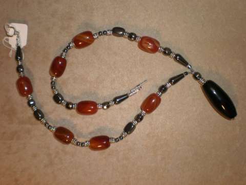 Black Banded and Red Carnelian Agate Necklace