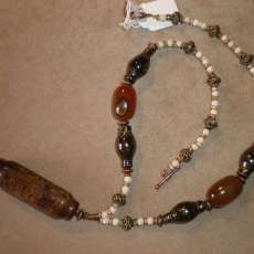 Carved Agatized Jade Stone Pendant Necklace