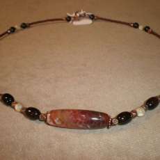 Crazed Fire Agate Stone Pendant Choker Necklace