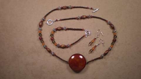 Brazilian Agate Stone Pendant Necklace Set