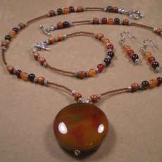 Brazilian Agate Stone Pendant Necklace Set