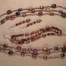 Agate Stone and Wood Beaded Triple Strand Necklace Set