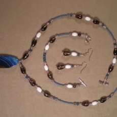Blue Banded Agate stone pendant necklace set.
