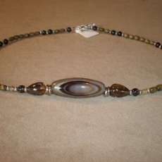 Banded Agate Stone Pendant with Smokey Quartz Choker Necklace.
