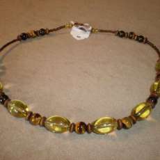 Yellow Quartz, Tiger Eye and Smokey Quartz Choker Necklace.