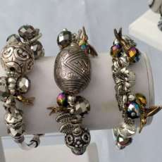 Bracelets - Bangle/Stretch - pewter finish beads and tubes