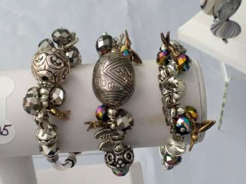 Bracelets - Bangle/Stretch - pewter finish beads and tubes