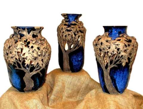 Carved & appliqued Vases