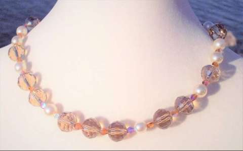 Faceted Champaigne Quartz, Citrine and Crystal Pearls