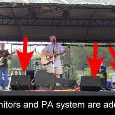 The sub-woofers are placed under the stage