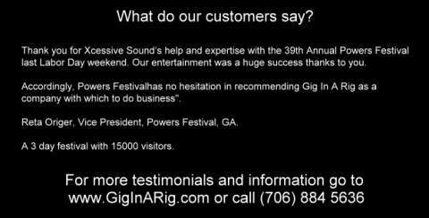 For more testimonials and information go to www.GigInARig.com