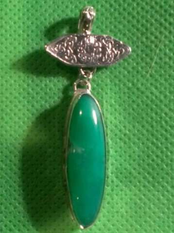 Beautiful Large Chrysoprase in .925 with Pure Silver .999 Celtic Pendant