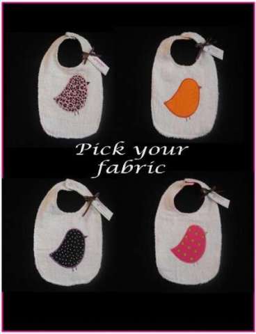 Bird Applique Bibs Pick your Fabric
