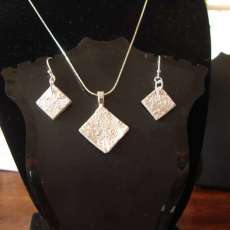 PMC silver ear rings and necklace set