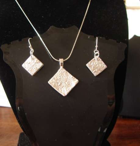 PMC silver ear rings and necklace set