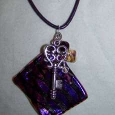 Fused Glass with Silver Key Charm Necklace