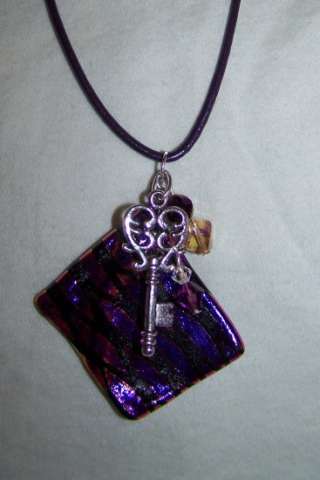 Fused Glass with Silver Key Charm Necklace