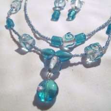  Blue ocean Necklace with matching ear rings.