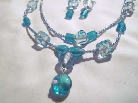  Blue ocean Necklace with matching ear rings.