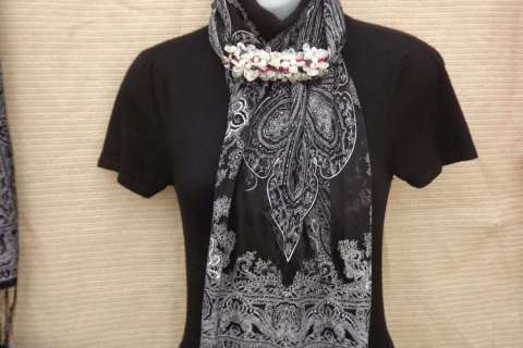 Black sheer scarf with Angeled lace design